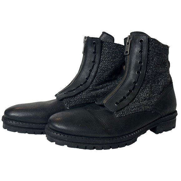 All Saints Black Leather & Grey Tweed STYX Chelsea Boots w/ Zipper US 12/ EU 45 - Picture 2 of 8